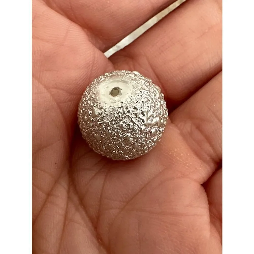 New Fire Mountain Gems Glass Bead silver textured round 14mm LOT